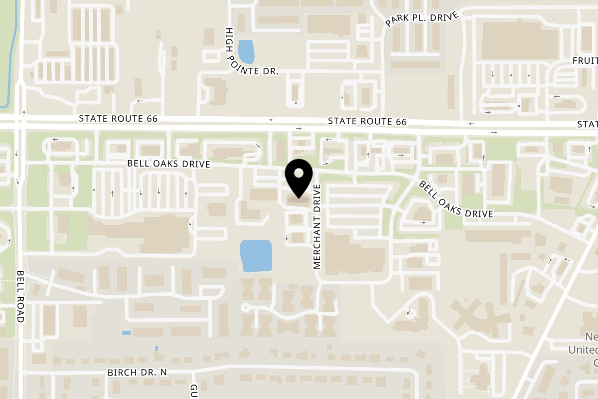 Map showing the location of Prime Time Pub & Grill on 8177 Bell Oaks Dr in Newburgh